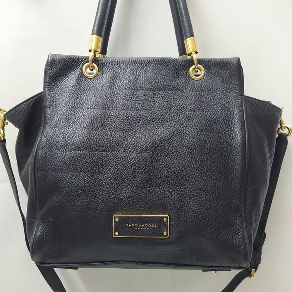 Marc Jacobs Black Pebbled Leather Double Handles Zipper Satchel Shoulder Bag - Picture 3 of 16